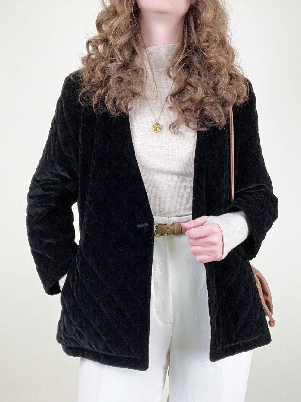 Vintage 90s Quilted Velvet Blazer Jacket Oversized Light Pea Coat Luxury 1990's